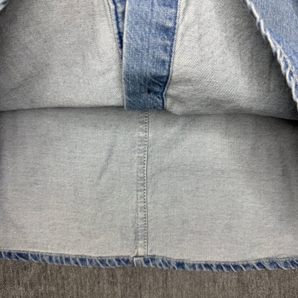 Industry Blue Denim Button Shirt with Puff Ruffle Ruche Sleeve Women sz L - Picture 5 of 9